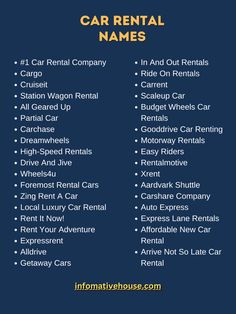 Car Rental Names Ideas Rental Car Business, Car Names Ideas List, Rental Business Ideas, Small Business Ideas Startups, Rental Ideas, Mahindra Thar