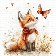 a painting of a fox with a butterfly on it's back