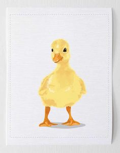 a painting of a yellow duck on white paper