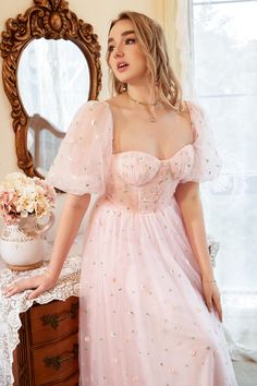 Blush A-Line Tulle Shot Sleeve Prom Dress Plus Size Ballgown, Light Pink Wedding Dress, Prom Dress Tulle, Plus Size Prom Dress, Pink Heart Dress, Chinese Fancy Dress, Champagne Prom Dress, Backless Evening Dress, Blush Bridesmaid Dresses