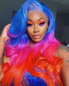 Rainbow Wig, Thermal Heat, Wig Colors, Beautiful Hair Color, Pretty Hair Color, Front Lace Wigs Human Hair, Baddie Hairstyles, Rainbow Hair, Cool Hair Color