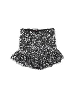 Concealed side zip closure. All over embroidered sequins. Lined Sequined Skirt, Knitwear Outfit, Walker Shoes, Stella Mccartney Kids, Swimwear Cover, Swim Accessories, Shearling Jacket, Lace Boots, Girl Top