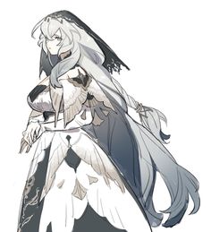 an anime character with long white hair and wings