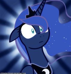 an animated image of a blue - eyed unicorn with horns and stars in the background