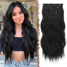 PRICES MAY VARY. Package Contents: 4 PCS clip in hair extensions of 20 inches 180g in total. Each package includes: 1 piece of 7 inches wide weft with 4 clips; 1 piece of 6 inches wide weft with 3 clips; 2 pieces of 5 inches wide weft with 2 clips. You can choose the number of pieces to wear according to your needs. Advantages of 4 PCS Clip in Extensions: Compared to traditional hair extensions, 4 PCS clip in hair extensions can provide you with more volume with no glue, no tape, causing no dama Black Thick Hair, Clip In Hair Extension, Bad Haircut, Hairpieces For Women, Business Hairstyles, Synthetic Hair Extensions, Clip In Hair, Clip In Extensions, Wig Accessories