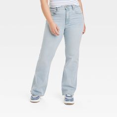 Women's High-Rise Flare Jeans - Universal Thread™ Light Wash 12 Short Fall Light Wash Rigid Denim Flare Jeans, Fall High-waisted Light Wash Flare Jeans, Fall Light Wash High-waisted Flare Jeans, High-rise Light Blue Cotton Flare Jeans, Light Wash Full-length Flare Jeans In Rigid Denim, Outfit Options, Denim Collection, Universal Thread, Versatile Outfits