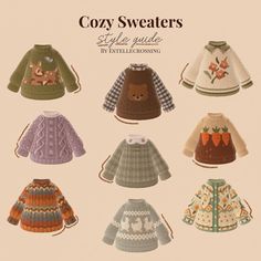 the sweaters are all different colors and patterns