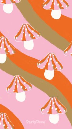 an orange and pink circus tent pattern with white polka dots on the top is shown