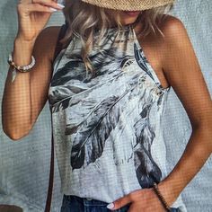 New Without Tags This Beautiful Gray Shirt With Feather Print Is Perfect For Summer. Made Out Of 95% Polyester And 5% Elastane. Size Medium. Comes From A Smoke And Pet Free Home. Happy Poshing! #Feathers #Boho #Bohemianrhapsody Gray Sleeveless Top For Vacation, Gray Tank Top For Summer Beach, Gray Tank Top For Summer Beach Days, Gray Tank Top For Summer Beach Outing, Gray Tank Top For Beach In Summer, Chic Gray Summer Tank Top, Chic Gray Tank Top For Summer, Gray Casual Tank Top For The Beach, Casual Gray Tank Top For Beach