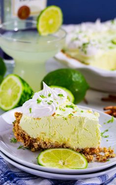 a slice of key lime pie on a plate