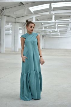 "Linen Maxi Dress, Summer Kaftan Dress, Linen Clothing For Women ◈ Stylish and chic fashion is our shared dream! You can be sure that this piece is made with a lot of love and craftsmanship. ◈ S I Z I N G ◈ Dress Length - 150 cm This item is available from XS to 4XL. Please, have a look at my Size Chart below before placing your order. ◈ D E L I V E R Y ◈ This item will be shipped in up to 5 days after your order was placed. We use Express worldwide shipping for all of our items. Shipping usuall Light Blue Bohemian Dress For Wedding, Light Blue Bohemian Wedding Dress, Turquoise Floor-length Summer Dress, Turquoise Floor-length Dress For Wedding, Turquoise Floor-length Wedding Dress, Linen Maxi Dress Summer, Loose Long Dress, Summer Kaftan, Cocktail Skirts