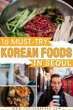 korean food collage with text overlay that reads 16 must try korean foods in seoul