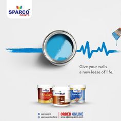 an advertisement for sparo paints with the image of a paint can and two cans