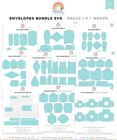 the envelopes bundle is shown in light blue and features different shapes, sizes, and colors