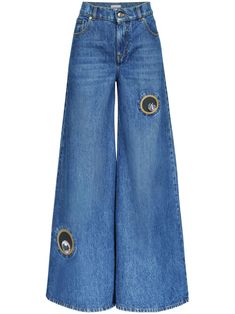 AREA Crystal Eyelet wide-leg Jeans - Farfetch Latest Jeans, Yoko London, City Dress, Summer Beach Wear, Wide Leg Denim, Ski Wear, Ballet Flat Shoes, Lady Dior, Top Shoes