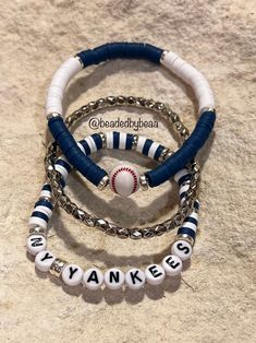 Handmade beaded bracelet Silver Heishi Beaded Bracelets With Colorful Beads, Silver Heishi Beads Bracelet, Silver Beaded Wristband With Round Beads, Casual Heishi Beads Jewelry, Stack Bracelets, Ny Yankees, Bracelet Ideas, Bracelets Handmade Beaded, San Antonio Tx