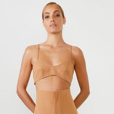 Super Cute Bardot Athena Crop Top In Chestnut! Us Size 8/Medium. Adjustable Spaghetti Straps, Back Zip And Hidden Button Closure. Brand New With Tags! Please See Pics For Fabric Content *F1026 4o Fitted Neutral Crop Top For Summer, Beige Cropped Top, Bra Friendly, Elegant Brown Crop Top For Summer, Bardot Blouse, Leather Bralette, Bardot Crop Top, Spaghetti Strap Top, Bustier Top, Knit Crop Top