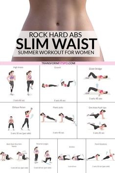 an image of a woman doing exercises for her waist and back with the text rock hard abs