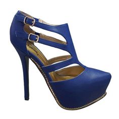 Cobalt Blue Faux Leather Platform Heels With Side Straps. 1¾ Inch Platform And 5¾ Inch Heel. Blue Platform Heels For Night Out, Blue Leather Heels For Night Out, Cobalt Blue Heels, White Platform Heels, Black Pointed Heels, Ankle Tie Heels, Retro Heels, Clear Block Heels, White High Heels