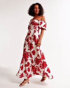 Embrace elegance with the A&F Emerson Off-The-Shoulder Maxi Dress, a stunning ensemble perfect for any sophisticated outing. This dress features a charming white floral pattern that exudes freshness and femininity.

- Size: Medium
- Color: White Floral
- Material: Body - Viscose, Nylon; Upper Body - Textured flowy fabric
- Gender: Female
- Age Group: Adult
- Unique Features: Off-the-shoulder puff sleeves, ruching details along the bodice, tiered skirt with pockets

Crafted from a blend of viscos Red Floral Maxi Dress, Female Features, White Floral Maxi Dress, Abercrombie And Fitch Dresses, Flowy Fabric, Short Sleeve Maxi Dresses, Ruched Bodice, White Floral Dress, Skirt With Pockets