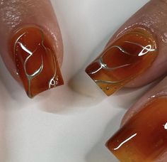 Amber Acrylic Nails, Amber Nails, Nail Journey, Complex Emotions, Nail Ink, Orange Nail Art, Pretty Vibes, Fall Tones, Tooth Gem