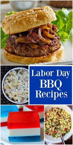 labor day bbq recipes with hamburgers, coleslaw and other food items