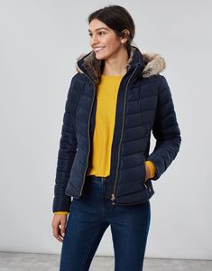 Gosway MARINE NAVY Chevron Quilt Padded Jacket With Hood | Joules UK Long Hooded Jacket, Jacket Outfit Women, Jacket With Hood, Workout Jacket