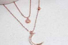 Sun Moon Star necklace,2 Strand rose gold necklace,CZ moon jewelry,2 layer 2 strand. best friend nec Adjustable Elegant Jewelry With Sun And Moon Design, Elegant Adjustable Jewelry With Sun And Moon Design, Elegant Sun And Moon Design Jewelry For Gifts, Elegant Sun And Moon Design Jewelry As Gift, Elegant Sun And Moon Design Jewelry Gift, Celestial Round Jewelry For Mother's Day, Elegant Moon Charm Jewelry For Mother's Day, Celestial Jewelry For Mother's Day Gift, Silver Celestial Jewelry For Mother's Day