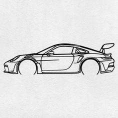 a black and white drawing of a sports car