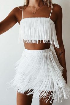 Outcast Clothing, Tassel Skirt, White Fringe, Bachelorette Outfits, Looks Party, Dresses Short, Mode Inspiration, Club Dresses