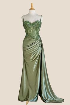 Mermaid Long Dress, Confirmation Dresses, Dress Sage Green, Summer Gowns, Dress Sage, Sage Green Color, Senior Prom Dresses, Corset Bodice, Senior Prom