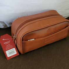 Cognac With Dark Edges Travel Bag. Non Slid Bottom. Inner Zipper. Pocket Zipper In Front. 2 Travel Bottles Included In Pouch. Lightweight. Brand New. Only Opened Bag To Take Photos Brown Pouch With Zipper Closure For Travel, Travel Bottles, Perry Ellis, Toiletry Bags, Travel Bag, Cognac, Zipper Pocket, Pouch, Man Shop