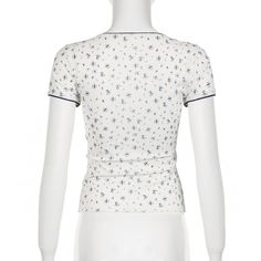 Please refer to our sizing chart for a guideline when choosing a size. 5 business days order processing time. 90% polyester 10% elastane White Non-stretch Trendy Tops, Trendy White Non-stretch Tops, Spring Patterned Tops With Patchwork, Patterned Patchwork Tops For Spring, Trendy Non-stretch Printed Tops, White Non-stretch Floral Print Top, White Floral Print Non-stretch Top, Fitted Patchwork Short Sleeve Tops, Fitted Patchwork Crew Neck Top