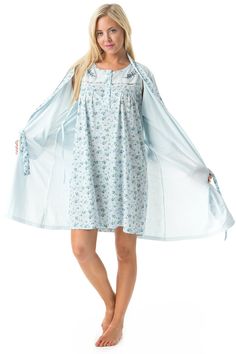 PRICES MAY VARY. Size Recommendations: Medium (6-8) Large (10-12) X-Large (14-16) XX-Large (18-20) Super comfortable Cotton blend knit robe and matching night gown set Nightshirt: approx. 36" in, Kimono robe: approx. 38" in. length measures from shoulder to hem Sleeveless night dress; Robe: Removable belt with loops, inner tie, 3/4 length Sleeves, and side seam pockets Different neck styles, A variety of beautiful prints and colors, designed with ruffles, lace, pipping, tucks, or bow; choose the Blue Nightgown For Spring, Blue Spring Nightgown For Overnight, Spring Sleeveless Nightgown, Spring Sleeveless Nightgown For Overnight, Wedding Nightgown, Flannel Kimono, Nightgown And Robe, Silky Robe, Flannel Nightgown