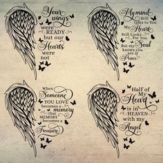 four angel wings with the words you are my angels and i am not afraid to see them