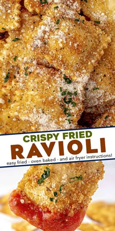 crispy fried ravioli with parmesan cheese on top