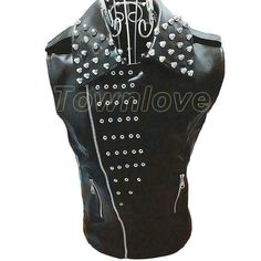 Mens Studded Leather Vest Waistcoat Biker Sleeveless Jacket Punk Rock Coats   Condition: 100%  Brand new & High quality  Asian Size: XS-L Outer Shell Material Faux Leather Material Faux Leather Color: Black Occasion : Casual, Fashion Due to manual measurement, please allow 2-3cm error Dear friend: If you feel difficult to choose the size ,you can feel free to contact us, we will give you some suggestion,but it is for you reference only.   Payment Auction Item Number, your Full Name and Shipping Address MUST be included in the Escrow payment. All payments are expected within 14  days after the auction is closed. All non-pay bidders will be reported to and get an unpaid warning from ebay. Combined Shipping for multiple items is available upon request. We offer discount on the Shipping & Hand Studded Leather Vest, Overcoat Jacket, Studs Men, Vest Waistcoat, Sleeveless Jacket, Leather Vest, Studded Leather, Punk Rock, Leather Material