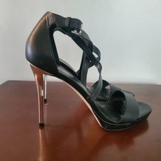 New Micheal Kors Black Leather Stassi Platform With Silver Heels Never Worn Outside. Smoke Free Home. No Original Box. Metallic Leather Heels For Night Out, Sleek Silver Leather Heels, Evening Heels With Metallic Accents, Evening High Heels With Metallic Accents, Silver Heel, Silver Heels, Michael Kors Shoes, Shoes Women Heels, Black Silver