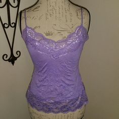 Lavender Lace Cami With Adjustable Straps. New Without Tags Purple Cami Tops For Loungewear, Purple Camisole Top For Loungewear, Fitted Lavender Camisole Top, Fitted Lavender Camisole, Lace Cami, Color Purple, Adjustable Straps, Lavender, Womens Tops