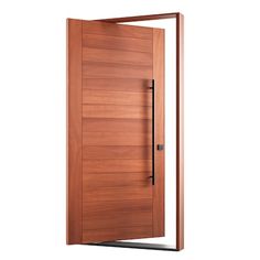 an open wooden door on a white background