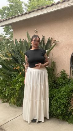 Cute Summer Midsize Outfits, Mid Size Long Skirt, 2024 Midsize Summer Outfits, Summer Outfit Inspo 2024 Midsize, Mid Size Maxi Skirt Outfit, Midsize Long Skirt Outfit, Plus Size Modest Summer Outfits, Mid Size Fashion Summer 2024, Long Skirt Outfits Midsize