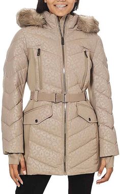 #ad Great Shopping Michael Michael Kors Women Logo Leopard Belted Removable Hood Puffer Coat Taupe, Fashion womens jacket Taupe Animal, Long Winter Coats Women, Women's Puffer Coats, Leopard Belt, Taupe Fashion, Dinner Dress Classy, Trench Coat Style, Michael Kors Logo, Long Puffer Coat