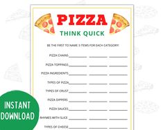 a printable pizza think quick game for kids