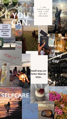 a collage of photos with words and pictures on them that say, you can