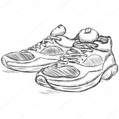 a pair of running shoes drawn in pencil on white paper stock photo 548972