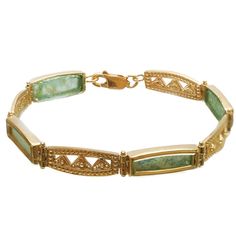 Looking for a unique and meaningful piece of jewelry that combines ancient history with modern design? Look no further than the stunning Israeli Roman Glass Yemenite Filigree Bracelet in 14k Yellow Gold. Handcrafted with love and attention to detail, this bracelet is made with high-quality 14k yellow gold and features a delicate filigree design that is inspired by traditional Yemenite jewelry-making techniques. At the center of the bracelet is a piece of Roman glass that has been carefully excav Gold Filigree Bracelet, Delicate Gold Bracelet, Roman Glass Jewelry, Filigree Bracelet, Ancient Roman Glass, Design Bracelet, Beaded Jewels, Roman Glass, Wedding Jewelry Bracelets