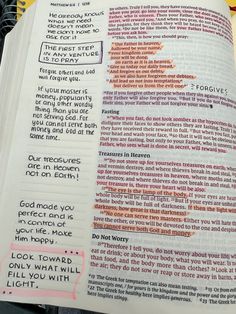 an open bible with writing on it