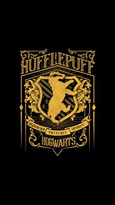 the logo for harry potter's hogwarts, which is gold on black