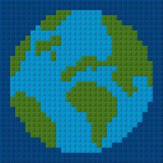 an image of the earth made out of legos in blue and green color scheme