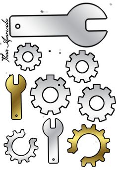 a set of wrenches and gears on a white background